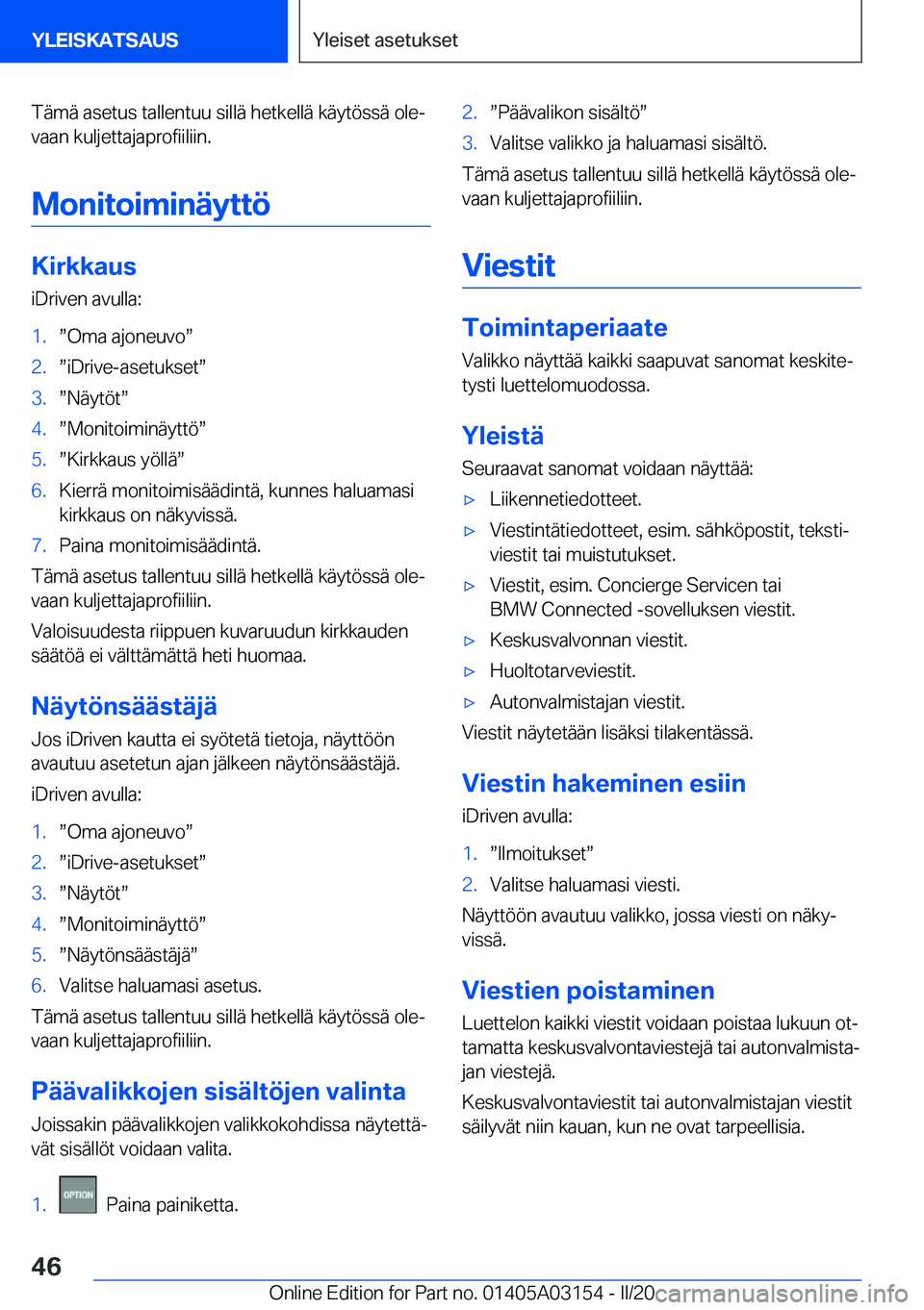 BMW M4 2020  Omistajan Käsikirja (in Finnish) �T�