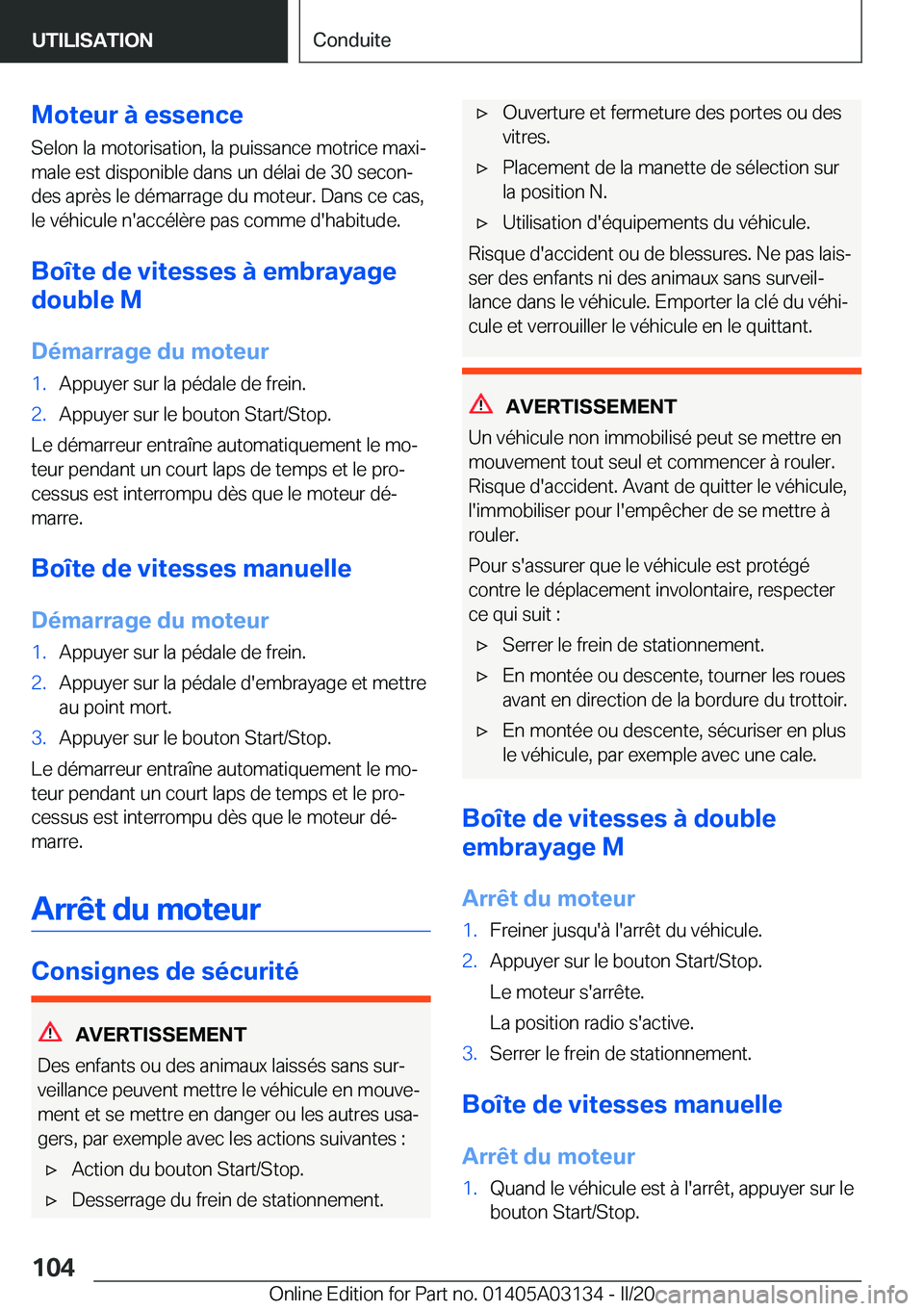 BMW M4 2020  Notices Demploi (in French) �M�o�t�e�u�r��