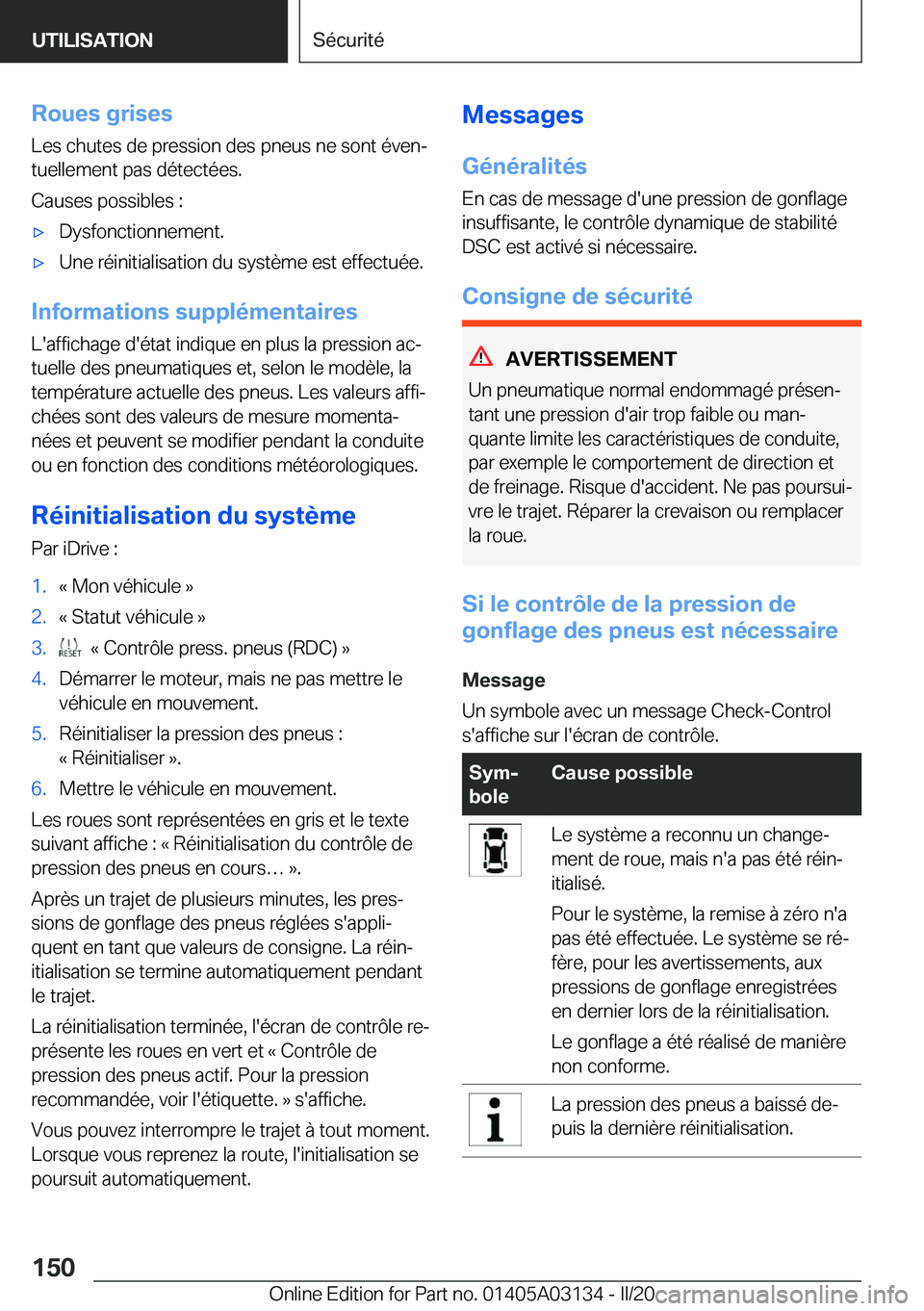 BMW M4 2020  Notices Demploi (in French) �R�o�u�e�s��g�r�i�s�e�s�L�e�s��c�h�u�t�e�s��d�e��p�r�e�s�s�i�o�n��d�e�s��p�n�e�u�s��n�e��s�o�n�t��é�v�e�nj�t�u�e�l�l�e�m�e�n�t��p�a�s��d�é�t�e�c�t�é�e�s�.
�C�a�u�s�e�s��p�o�s�s�i�b�l�e