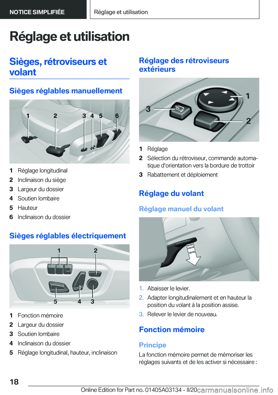 BMW M4 2020  Notices Demploi (in French) �R�é�g�l�a�g�e��e�t��u�t�i�l�i�s�a�t�i�o�n�S�i�è�g�e�s�,��r�é�t�r�o�v�i�s�e�u�r�s��e�t�v�o�l�a�n�t
�S�i�è�g�e�s��r�é�g�l�a�b�l�e�s��m�a�n�u�e�l�l�e�m�e�n�t
�1�R�é�g�l�a�g�e��l�o�n�g�i�t�u