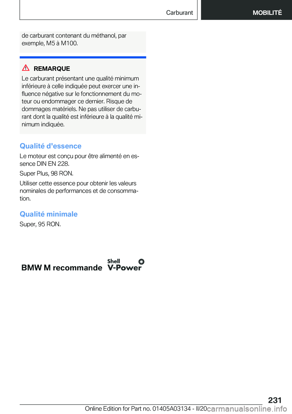 BMW M4 2020  Notices Demploi (in French) �d�e��c�a�r�b�u�r�a�n�t��c�o�n�t�e�n�a�n�t��d�u��m�é�t�h�a�n�o�l�,��p�a�r�e�x�e�m�p�l�e�,��M�5��