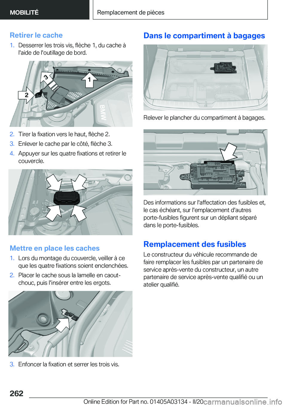 BMW M4 2020  Notices Demploi (in French) �R�e�t�i�r�e�r��l�e��c�a�c�h�e�1�.�D�e�s�s�e�r�r�e�r��l�e�s��t�r�o�i�s��v�i�s�,��f�l�è�c�h�e��1�,��d�u��c�a�c�h�e��
