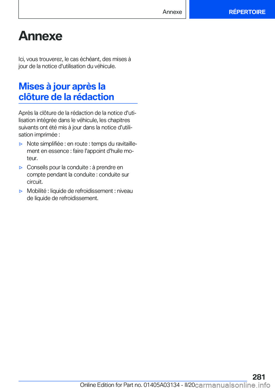 BMW M4 2020  Notices Demploi (in French) �A�n�n�e�x�e�I�c�i�,��v�o�u�s��t�r�o�u�v�e�r�e�z�,��l�e��c�a�s��é�c�h�é�a�n�t�,��d�e�s��m�i�s�e�s��