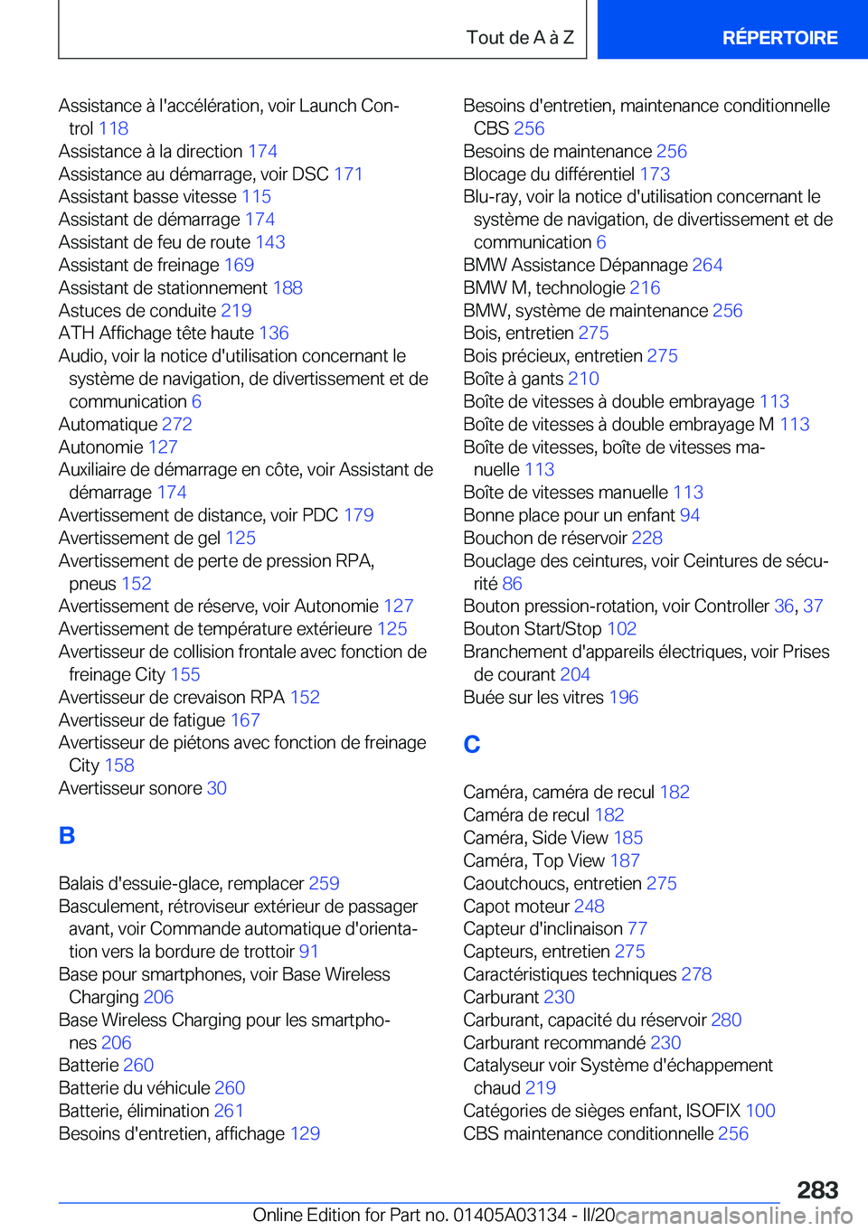BMW M4 2020  Notices Demploi (in French) �A�s�s�i�s�t�a�n�c�e��