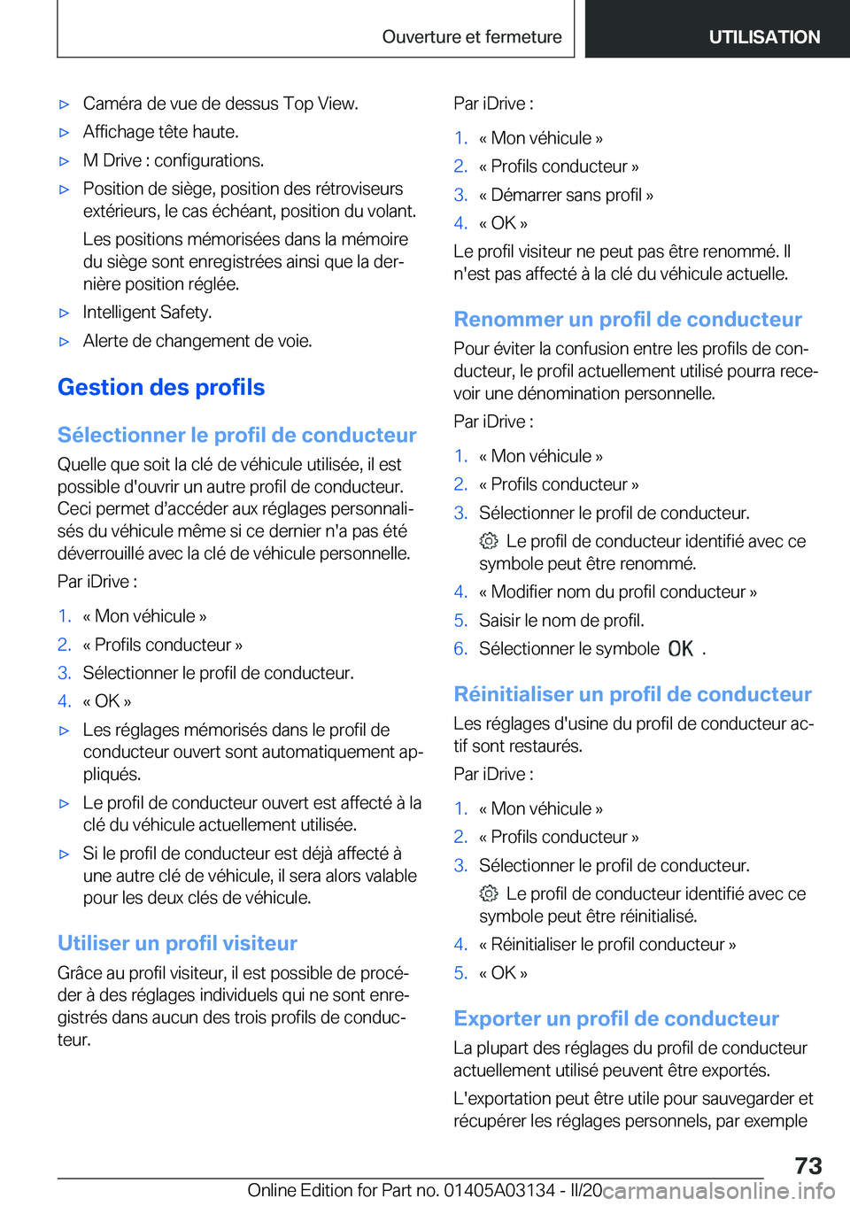 BMW M4 2020  Notices Demploi (in French) 'x�C�a�m�é�r�a��d�e��v�u�e��d�e��d�e�s�s�u�s��T�o�p��V�i�e�w�.'x�A�f�f�i�c�h�a�g�e��t�ê�t�e��h�a�u�t�e�.'x�M��D�r�i�v�e��:��c�o�n�f�i�g�u�r�a�t�i�o�n�s�.'x�P�o�s�i�t�i�o�n