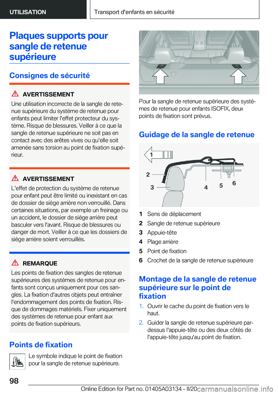 BMW M4 2020  Notices Demploi (in French) �P�l�a�q�u�e�s��s�u�p�p�o�r�t�s��p�o�u�r
�s�a�n�g�l�e��d�e��r�e�t�e�n�u�e �s�u�p�é�r�i�e�u�r�e
�C�o�n�s�i�g�n�e�s��d�e��s�é�c�u�r�i�t�é
�A�V�E�R�T�I�S�S�E�M�E�N�T
�U�n�e��u�t�i�l�i�s�a�t�i�o