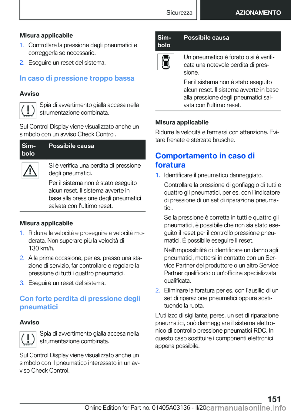 BMW M4 2020  Libretti Di Uso E manutenzione (in Italian) �M�i�s�u�r�a��a�p�p�l�i�c�a�b�i�l�e�1�.�C�o�n�t�r�o�l�l�a�r�e��l�a��p�r�e�s�s�i�o�n�e��d�e�g�l�i��p�n�e�u�m�a�t�i�c�i��e�c�o�r�r�e�g�g�e�r�l�a��s�e��n�e�c�e�s�s�a�r�i�o�.�2�.�E�s�e�g�u�i�r�e�