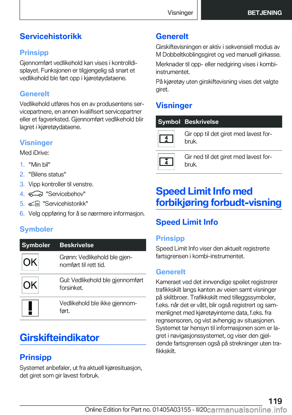 BMW M4 2020  InstruksjonsbØker (in Norwegian) �S�e�r�v�i�c�e�h�i�s�t�o�r�i�k�k�P�r�i�n�s�i�p�p
�G�j�e�n�n�o�m�f�