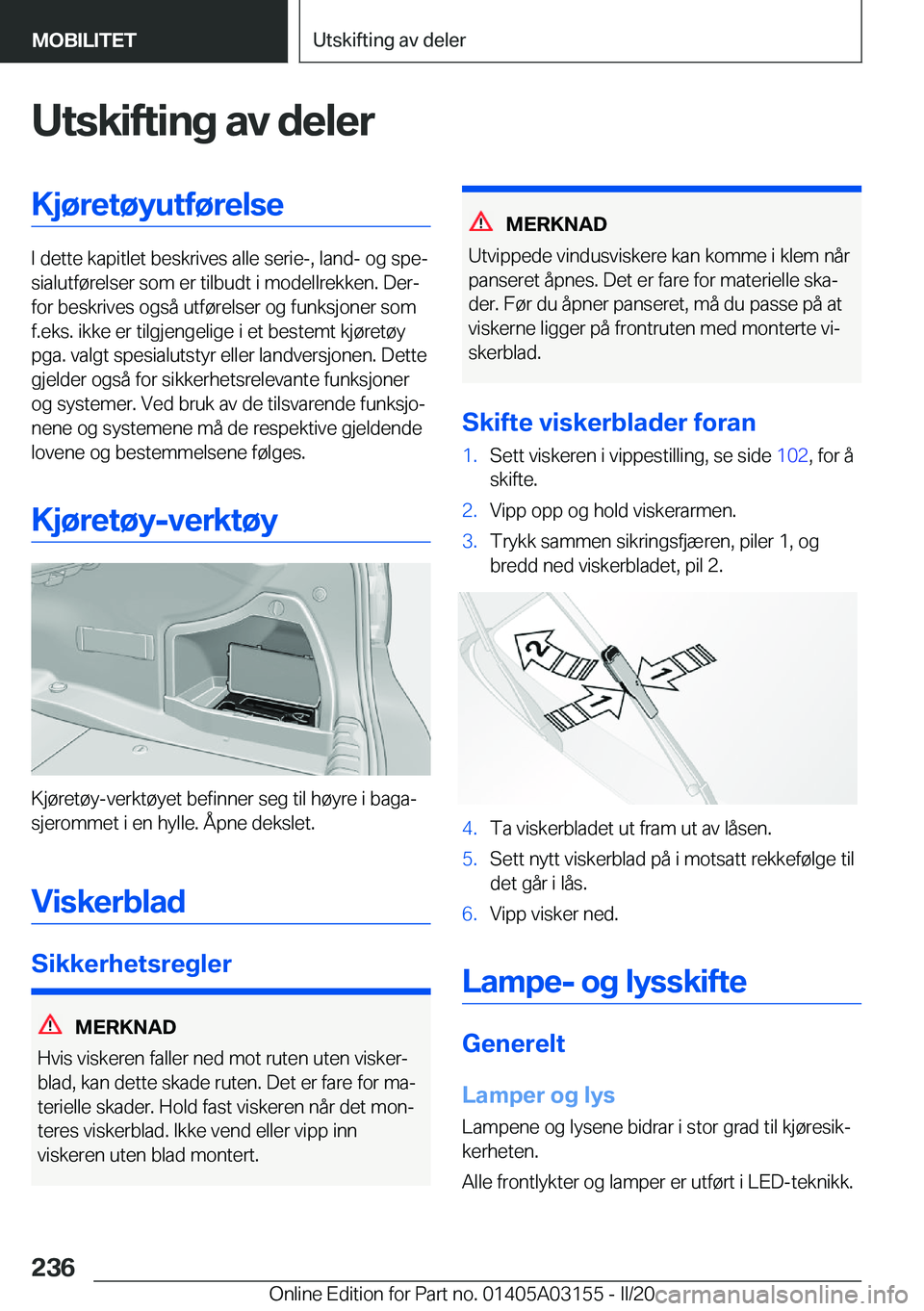 BMW M4 2020  InstruksjonsbØker (in Norwegian) �U�t�s�k�i�f�t�i�n�g��a�v��d�e�l�e�r�K�j�