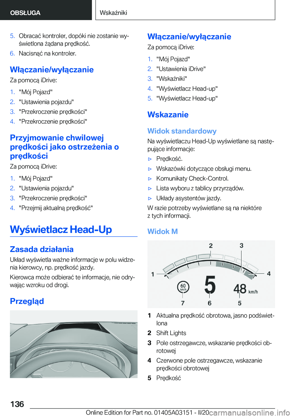 BMW M4 2020  Instrukcja obsługi (in Polish) �5�.�O�b�r�a�c�a�