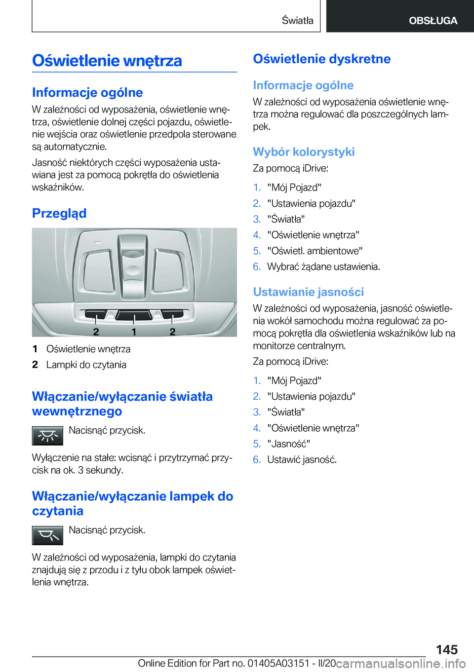 BMW M4 2020  Instrukcja obsługi (in Polish) �O�w�i�e�t�l�e�n�i�e��w�n�