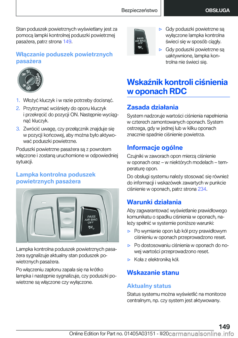 BMW M4 2020  Instrukcja obsługi (in Polish) �S�t�a�n��p�o�d�u�s�z�e�k��p�o�w�i�e�t�r�z�n�y�c�h��w�y�w�i�e�t�l�a�n�y��j�e�s�t��z�a�p�o�m�o�c�