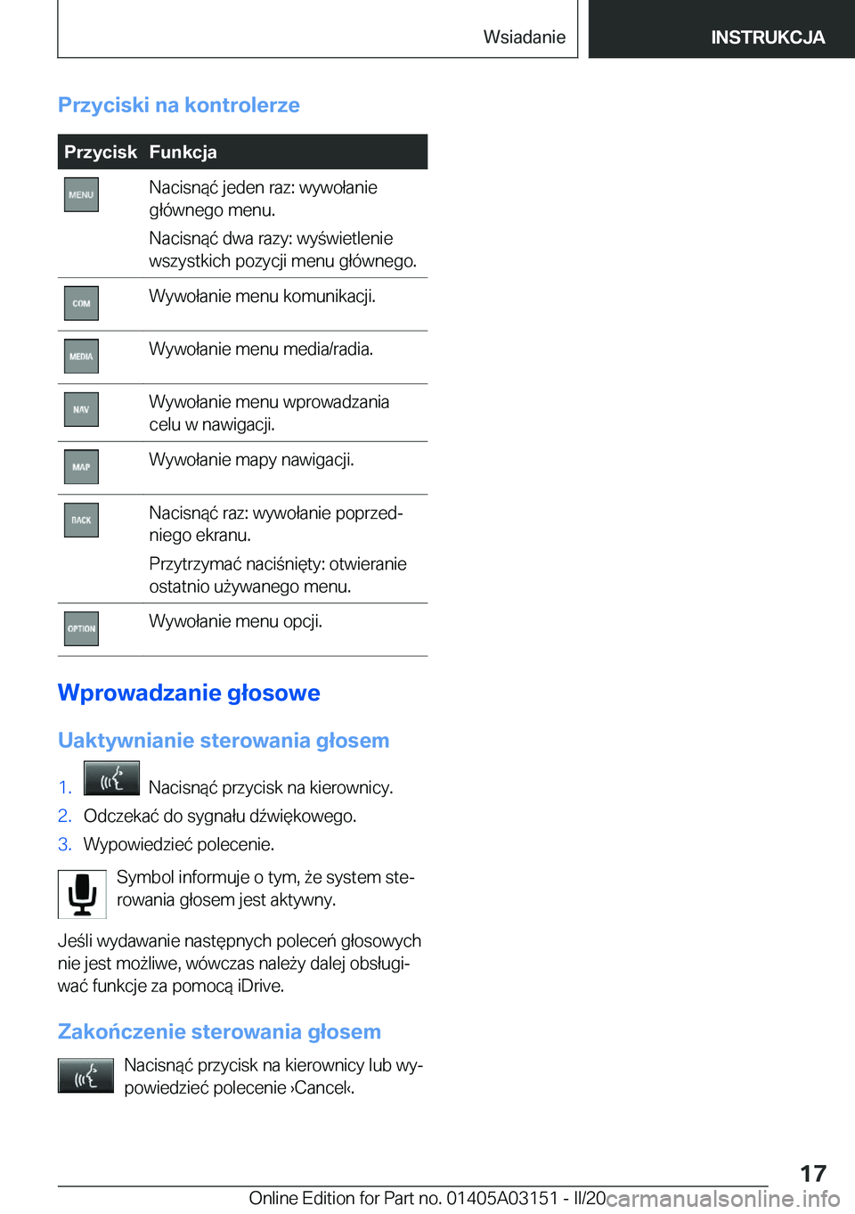 BMW M4 2020  Instrukcja obsługi (in Polish) �P�r�z�y�c�i�s�k�i��n�a��k�o�n�t�r�o�l�e�r�z�e�P�r�z�y�c�i�s�k�F�u�n�k�c�j�a�N�a�c�i�s�n�
