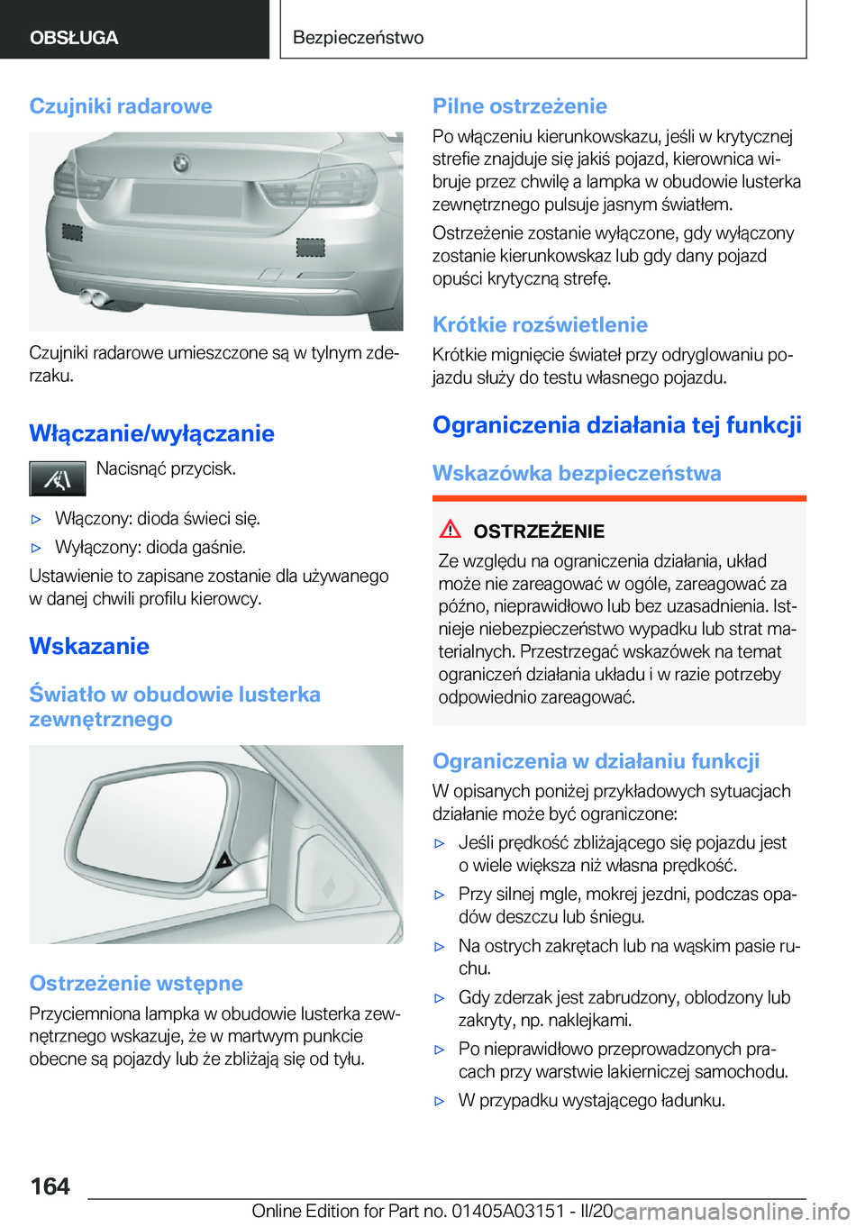BMW M4 2020  Instrukcja obsługi (in Polish) �C�z�u�j�n�i�k�i��r�a�d�a�r�o�w�e
�C�z�u�j�n�i�k�i��r�a�d�a�r�o�w�e��u�m�i�e�s�z�c�z�o�n�e��s�