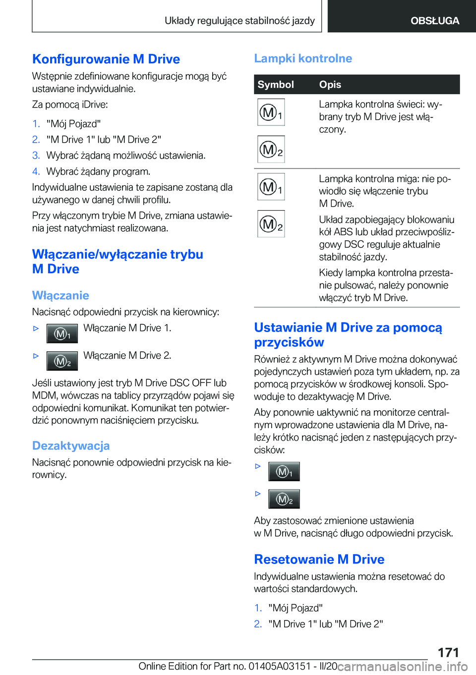 BMW M4 2020  Instrukcja obsługi (in Polish) �K�o�n�f�i�g�u�r�o�w�a�n�i�e��M��D�r�i�v�e�W�s�t�