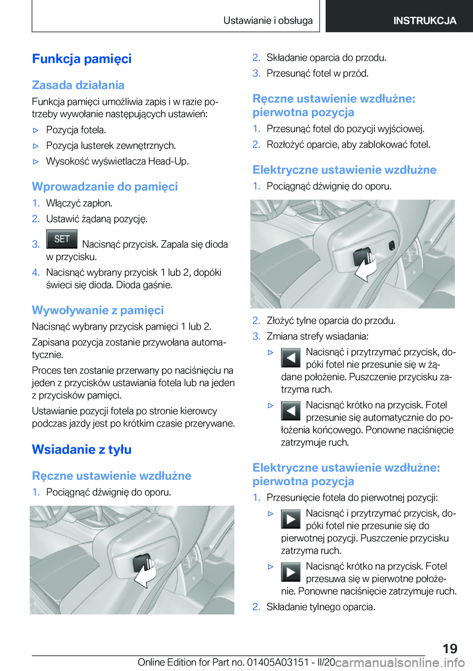 BMW M4 2020  Instrukcja obsługi (in Polish) �F�u�n�k�c�j�a��p�a�m�i�