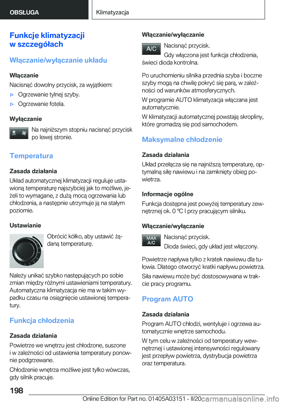 BMW M4 2020  Instrukcja obsługi (in Polish) �F�u�n�k�c�j�e��k�l�i�m�a�t�y�z�a�c�j�i
�w��s�z�c�z�e�g�