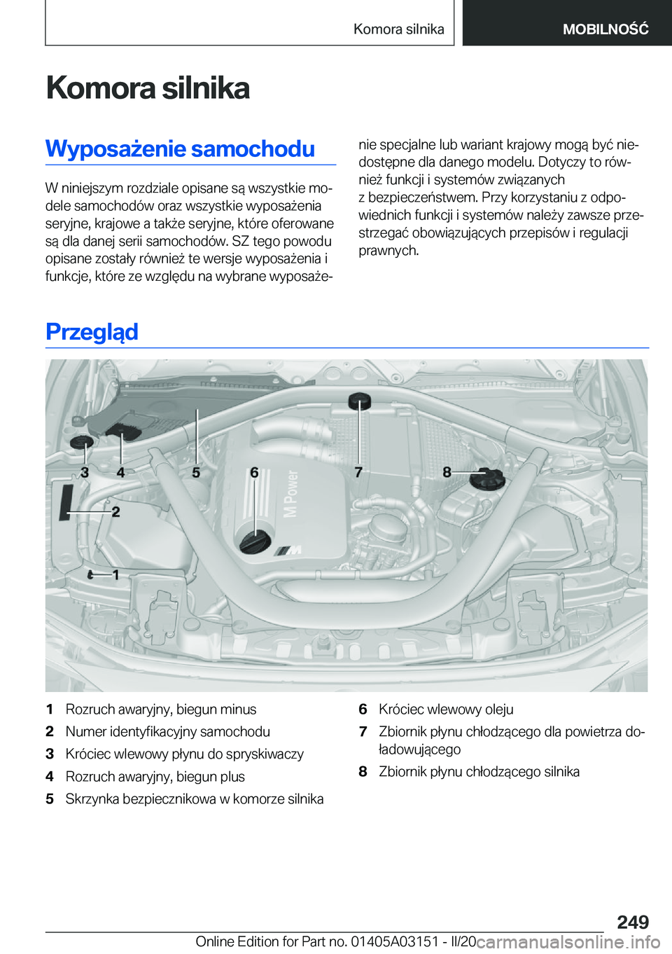 BMW M4 2020  Instrukcja obsługi (in Polish) �K�o�m�o�r�a��s�i�l�n�i�k�a�W�y�p�o�s�a9�e�n�i�e��s�a�m�o�c�h�o�d�u
�W��n�i�n�i�e�j�s�z�y�m��r�o�z�d�z�i�a�l�e��o�p�i�s�a�n�e��s�