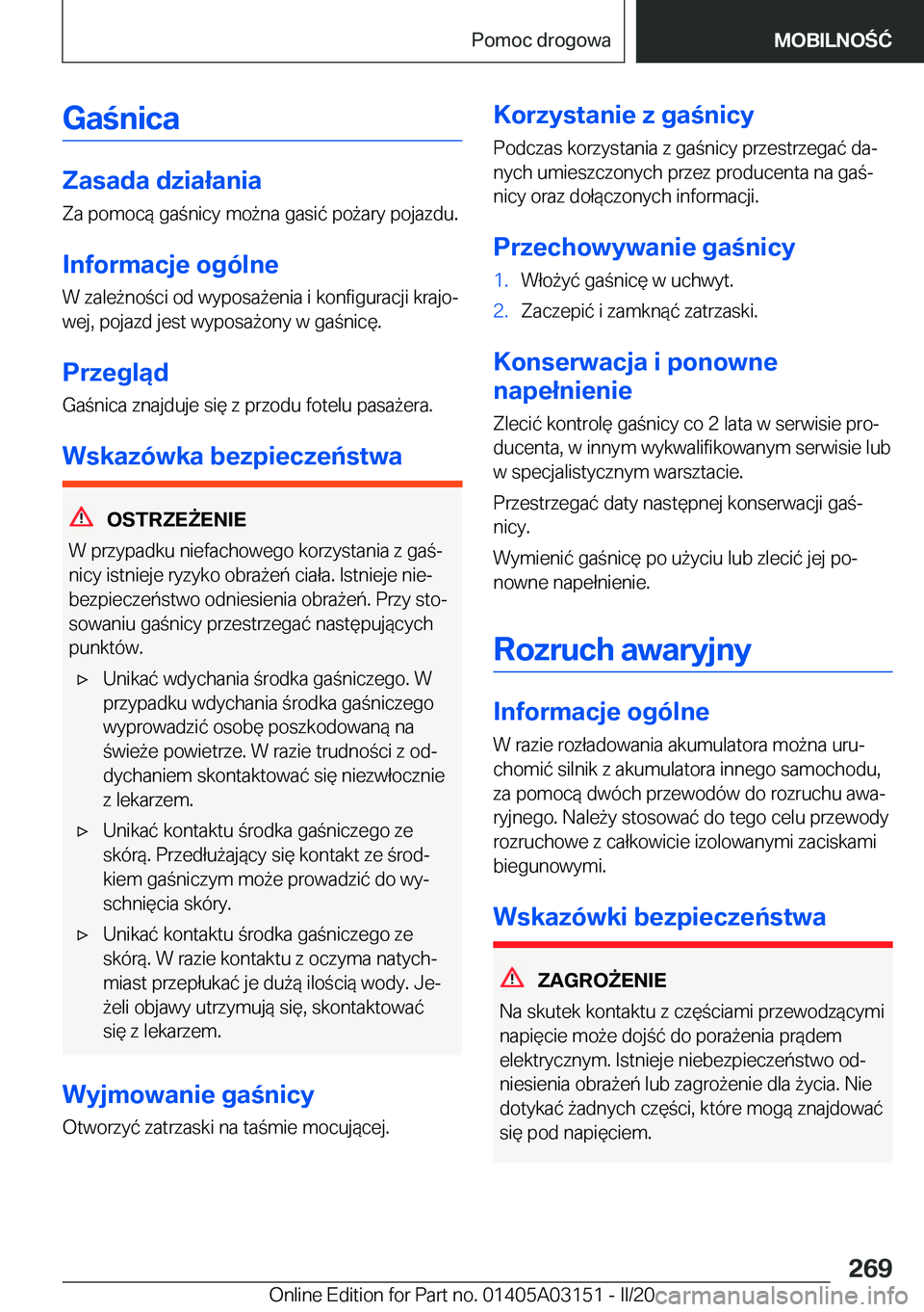 BMW M4 2020  Instrukcja obsługi (in Polish) �G�a�n�i�c�a
�Z�a�s�a�d�a��d�z�i�a�ł�a�n�i�a
�Z�a��p�o�m�o�c�