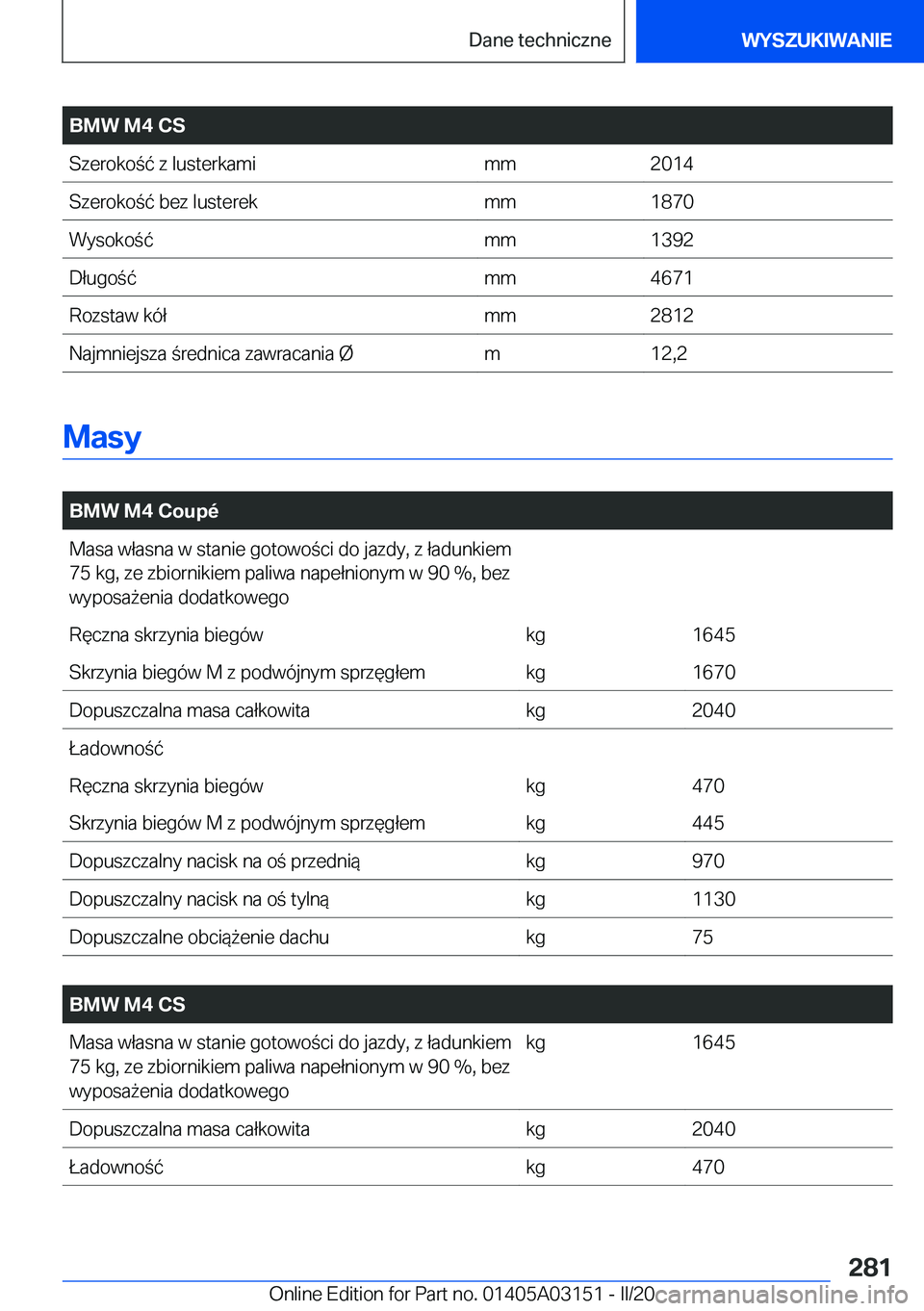 BMW M4 2020  Instrukcja obsługi (in Polish) �B�M�W��M�4��C�S�S�z�e�r�o�k�o�