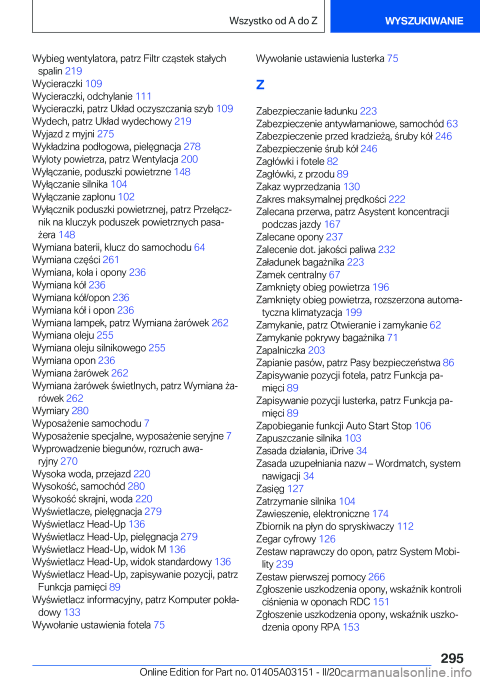 BMW M4 2020  Instrukcja obsługi (in Polish) �W�y�b�i�e�g��w�e�n�t�y�l�a�t�o�r�a�,��p�a�t�r�z��F�i�l�t�r��c�z�