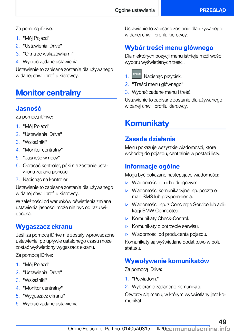 BMW M4 2020  Instrukcja obsługi (in Polish) �Z�a��p�o�m�o�c�