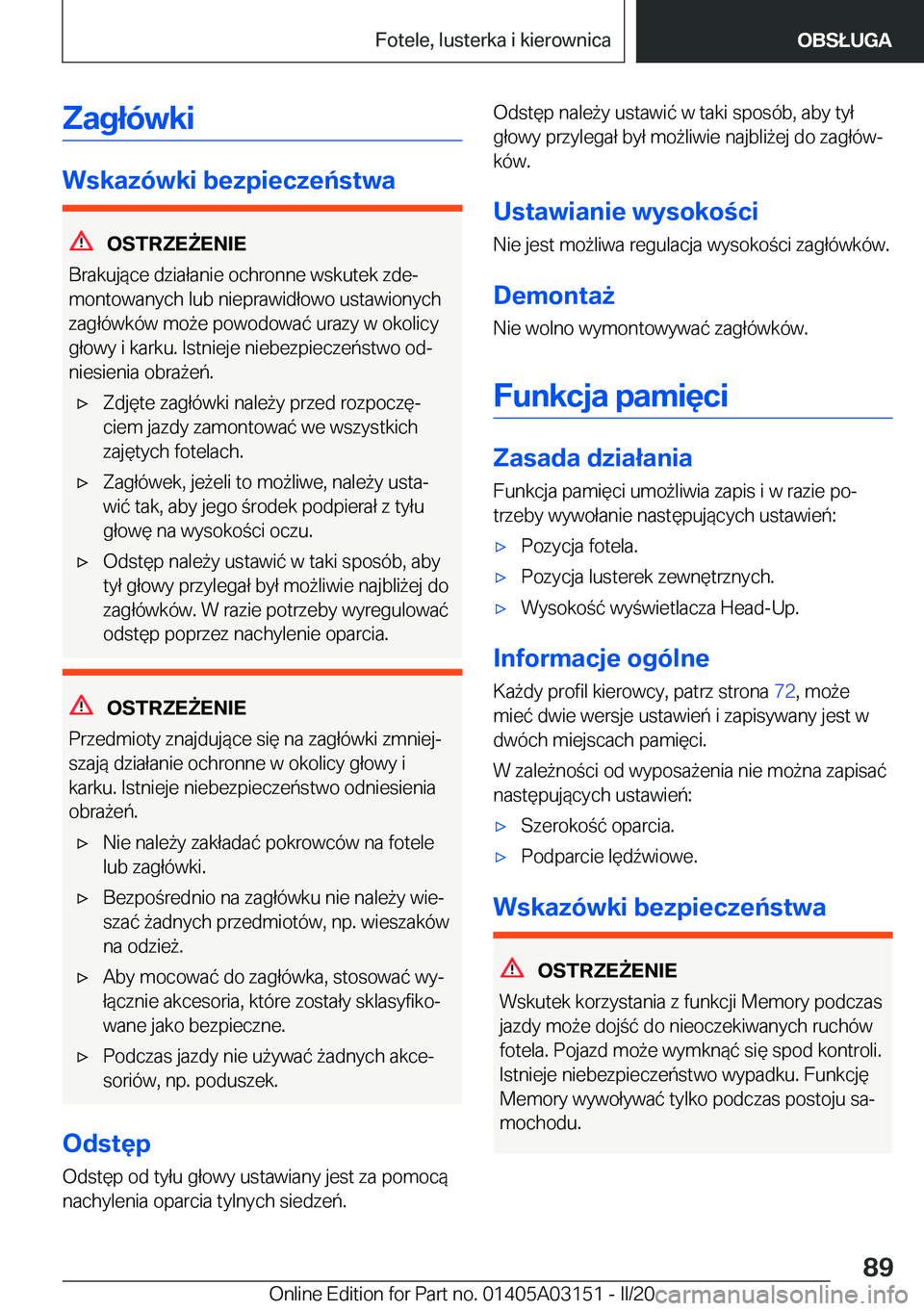 BMW M4 2020  Instrukcja obsługi (in Polish) �Z�a�g�ł�