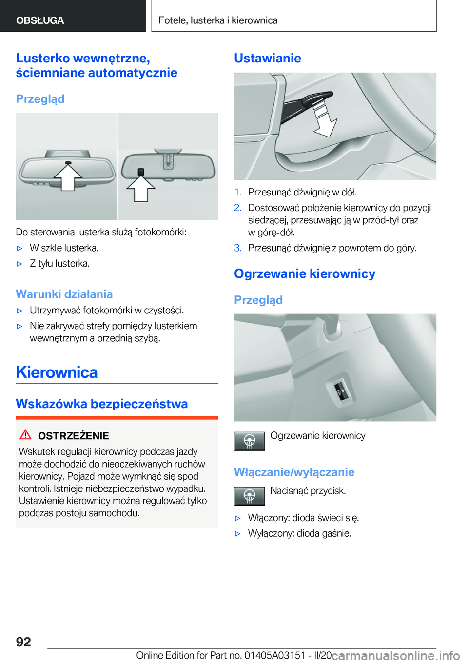 BMW M4 2020  Instrukcja obsługi (in Polish) �L�u�s�t�e�r�k�o��w�e�w�n�