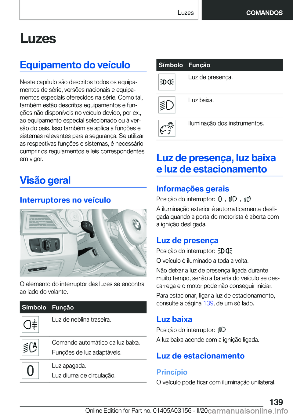 BMW M4 2020  Manual do condutor (in Portuguese) �L�u�z�e�s�E�q�u�i�p�a�m�e�n�t�o��d�o��v�e�
