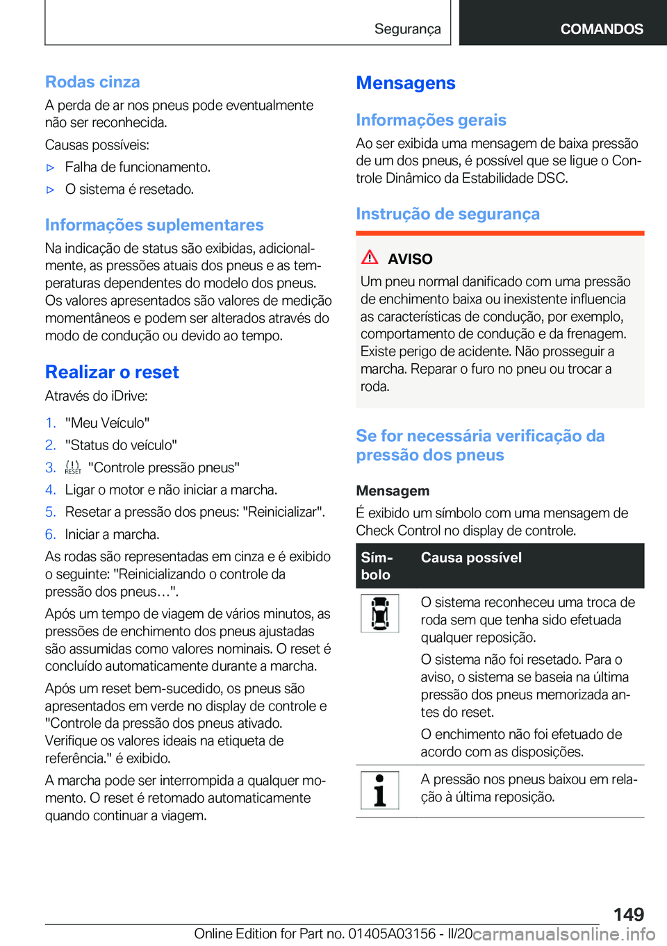 BMW M4 2020  Manual do condutor (in Portuguese) �R�o�d�a�s��c�i�n�z�a
�A��p�e�r�d�a��d�e��a�r��n�o�s��p�n�e�u�s��p�o�d�e��e�v�e�n�t�u�a�l�m�e�n�t�e
�n�ã�o��s�e�r��r�e�c�o�n�h�e�c�i�d�a�.
�C�a�u�s�a�s��p�o�s�s�