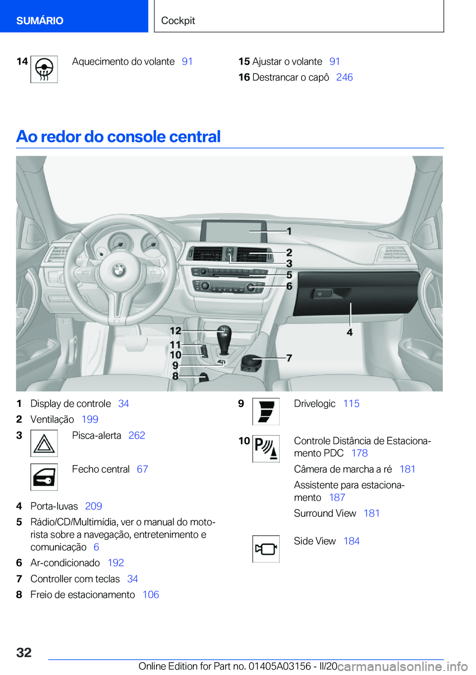 BMW M4 2020  Manual do condutor (in Portuguese) �1�4�A�q�u�e�c�i�m�e�n�t�o��d�o��v�o�l�a�n�t�e\_�9�1�1�5�A�j�u�s�t�a�r��o��v�o�l�a�n�t�e\_�9�1�1�6�D�e�s�t�r�a�n�c�a�r��o��c�a�p�ô\_ �2�4�6
�A�o��r�e�d�o�r��d�o��c�o�n�s�o�l�e��c�e�n�