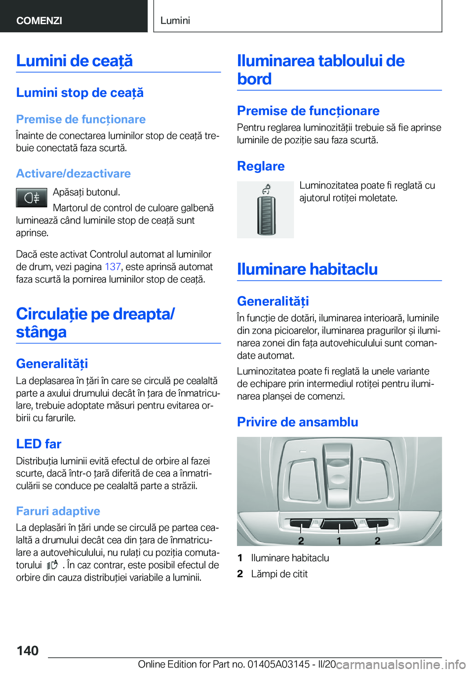 BMW M4 2020  Ghiduri De Utilizare (in Romanian) �L�u�m�i�n�i��d�e��c�e�a�