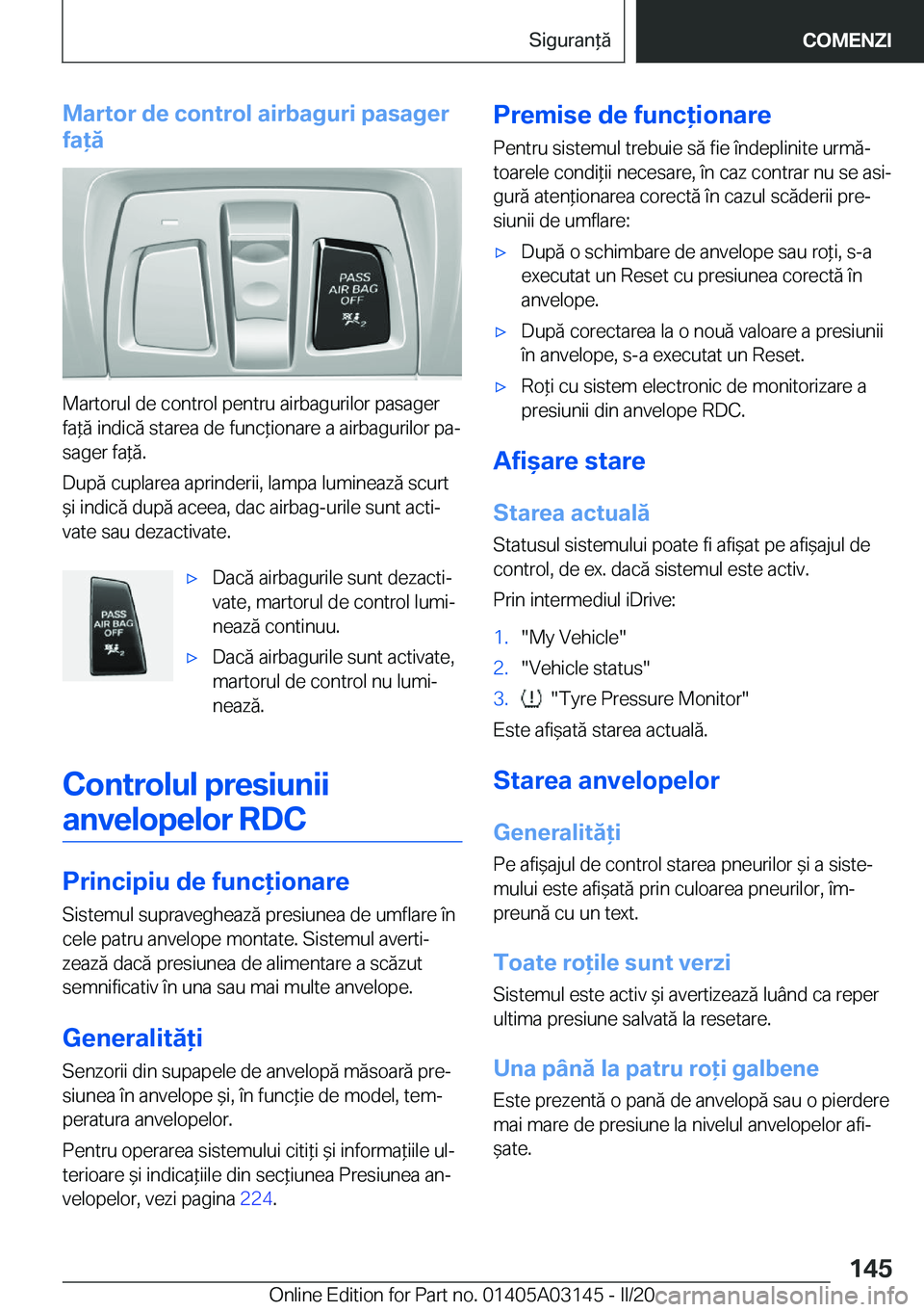 BMW M4 2020  Ghiduri De Utilizare (in Romanian) �M�a�r�t�o�r��d�e��c�o�n�t�r�o�l��a�i�r�b�a�g�u�r�i��p�a�s�a�g�e�r
�f�a�