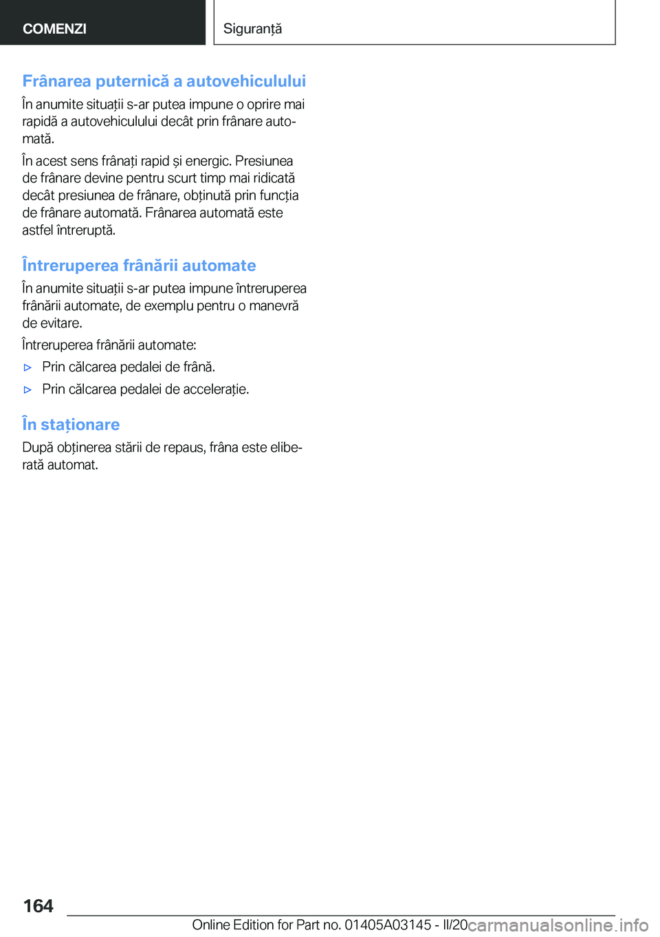 BMW M4 2020  Ghiduri De Utilizare (in Romanian) �F�r�