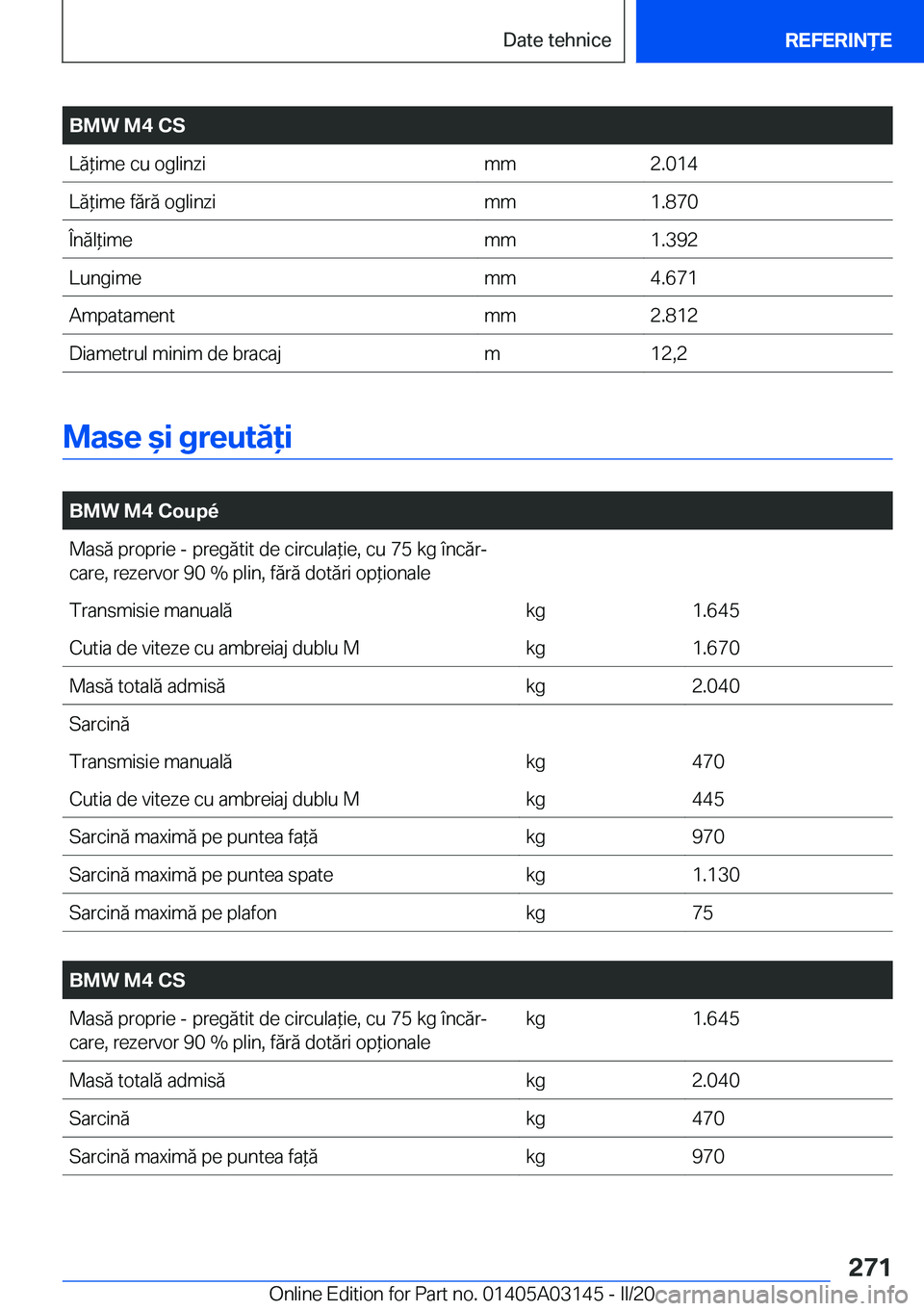 BMW M4 2020  Ghiduri De Utilizare (in Romanian) �B�M�W��M�4��C�S�L�