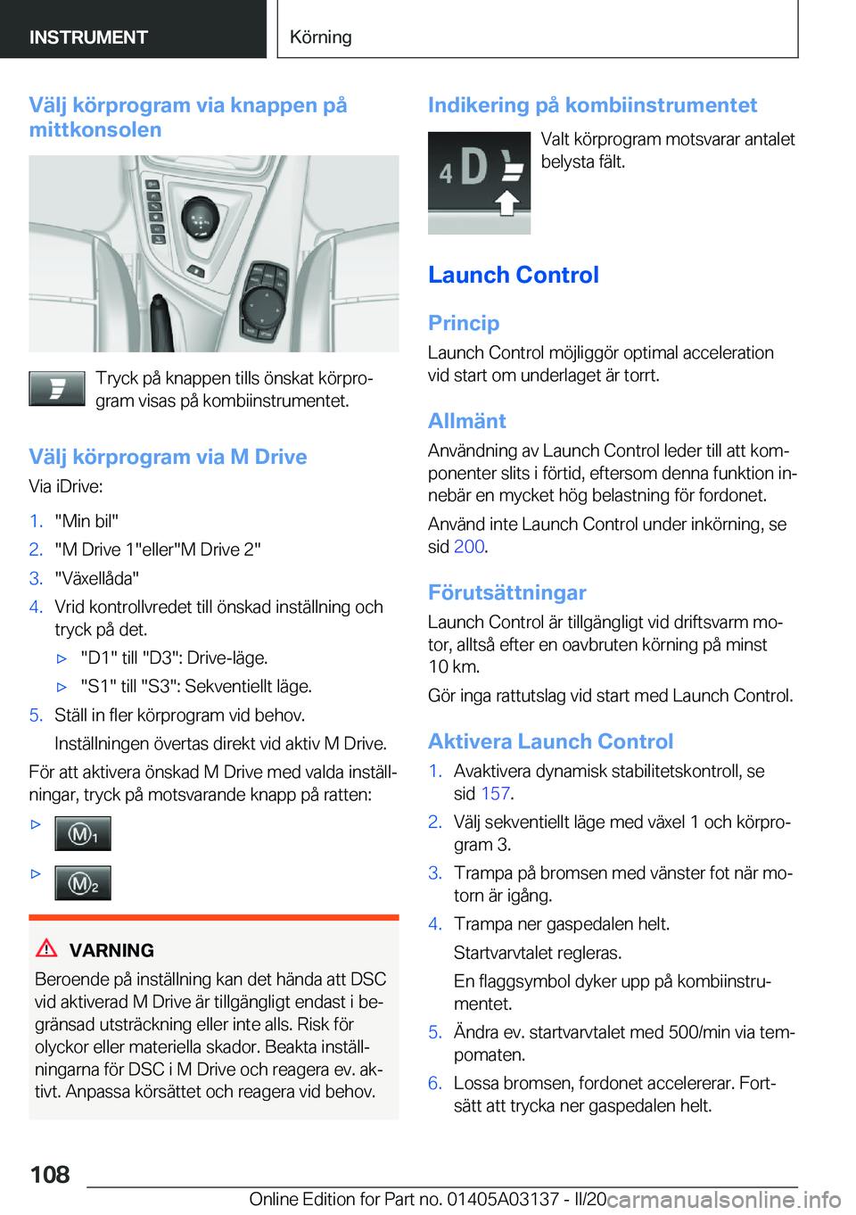 BMW M4 2020  InstruktionsbÖcker (in Swedish) �V�ä�l�j��k�
