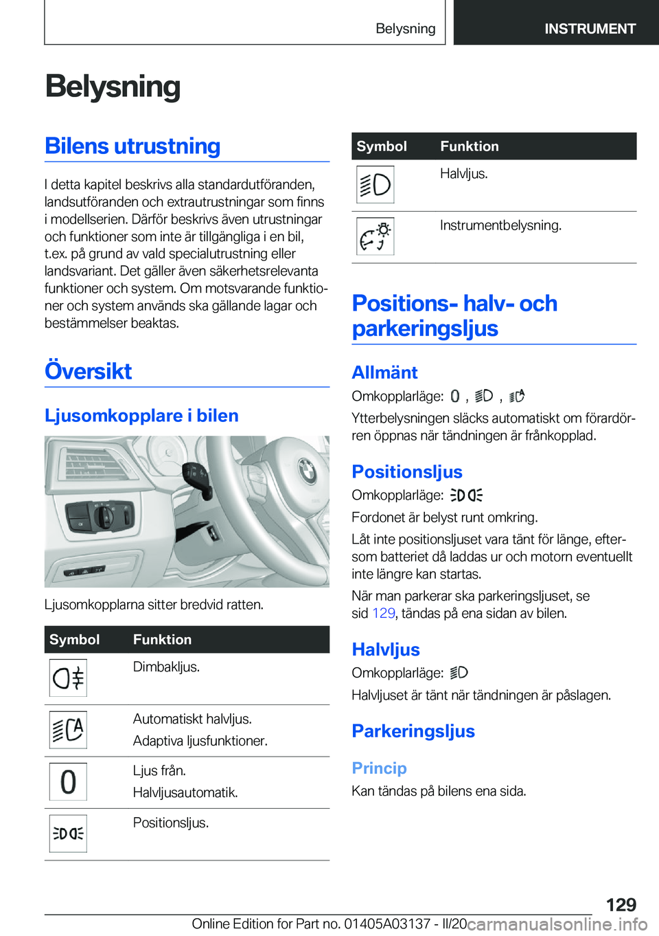 BMW M4 2020  InstruktionsbÖcker (in Swedish) �B�e�l�y�s�n�i�n�g�B�i�l�e�n�s��u�t�r�u�s�t�n�i�n�g
�I��d�e�t�t�a��k�a�p�i�t�e�l��b�e�s�k�r�i�v�s��a�l�l�a��s�t�a�n�d�a�r�d�u�t�f�