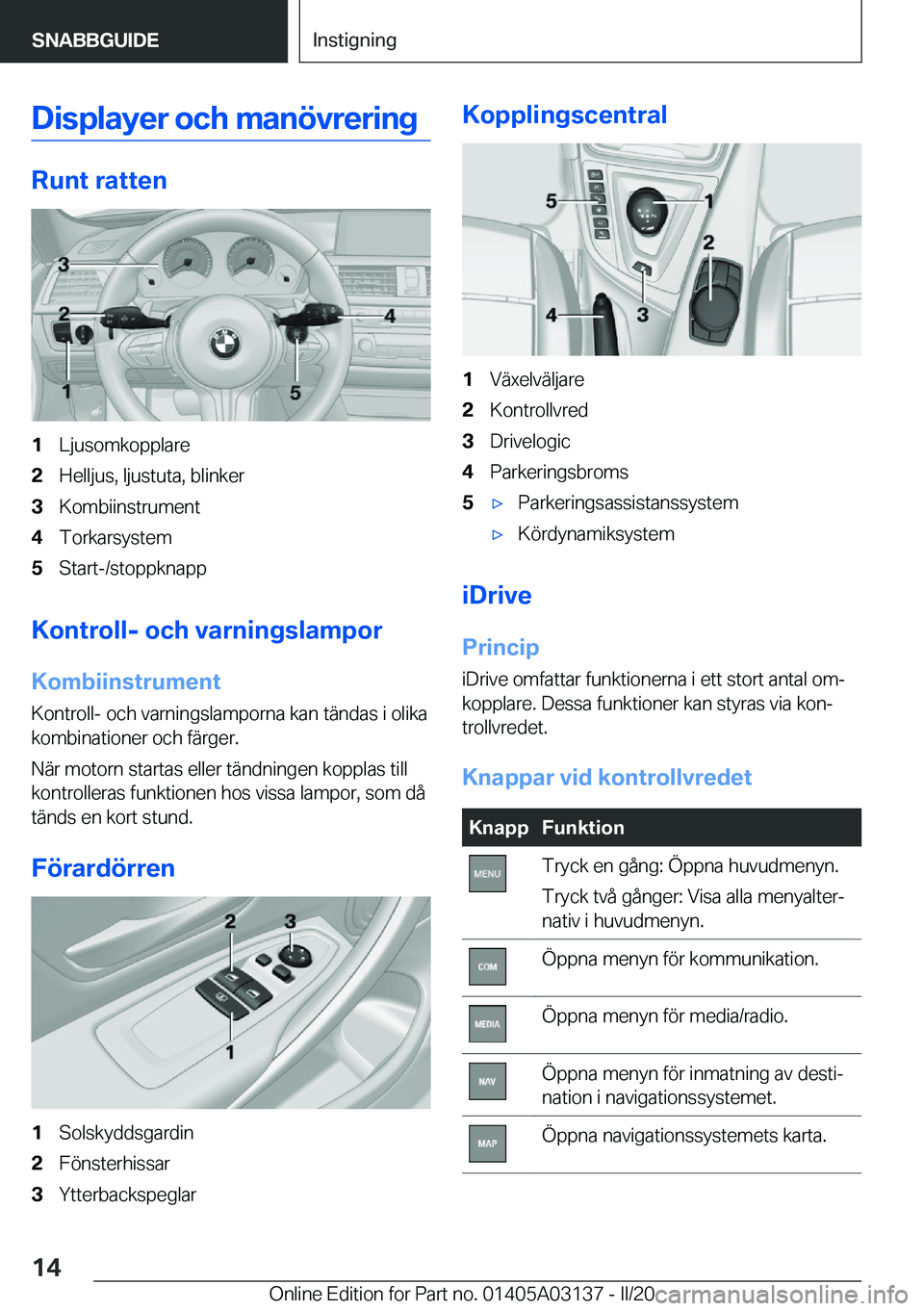 BMW M4 2020  InstruktionsbÖcker (in Swedish) �D�i�s�p�l�a�y�e�r��o�c�h��m�a�n�