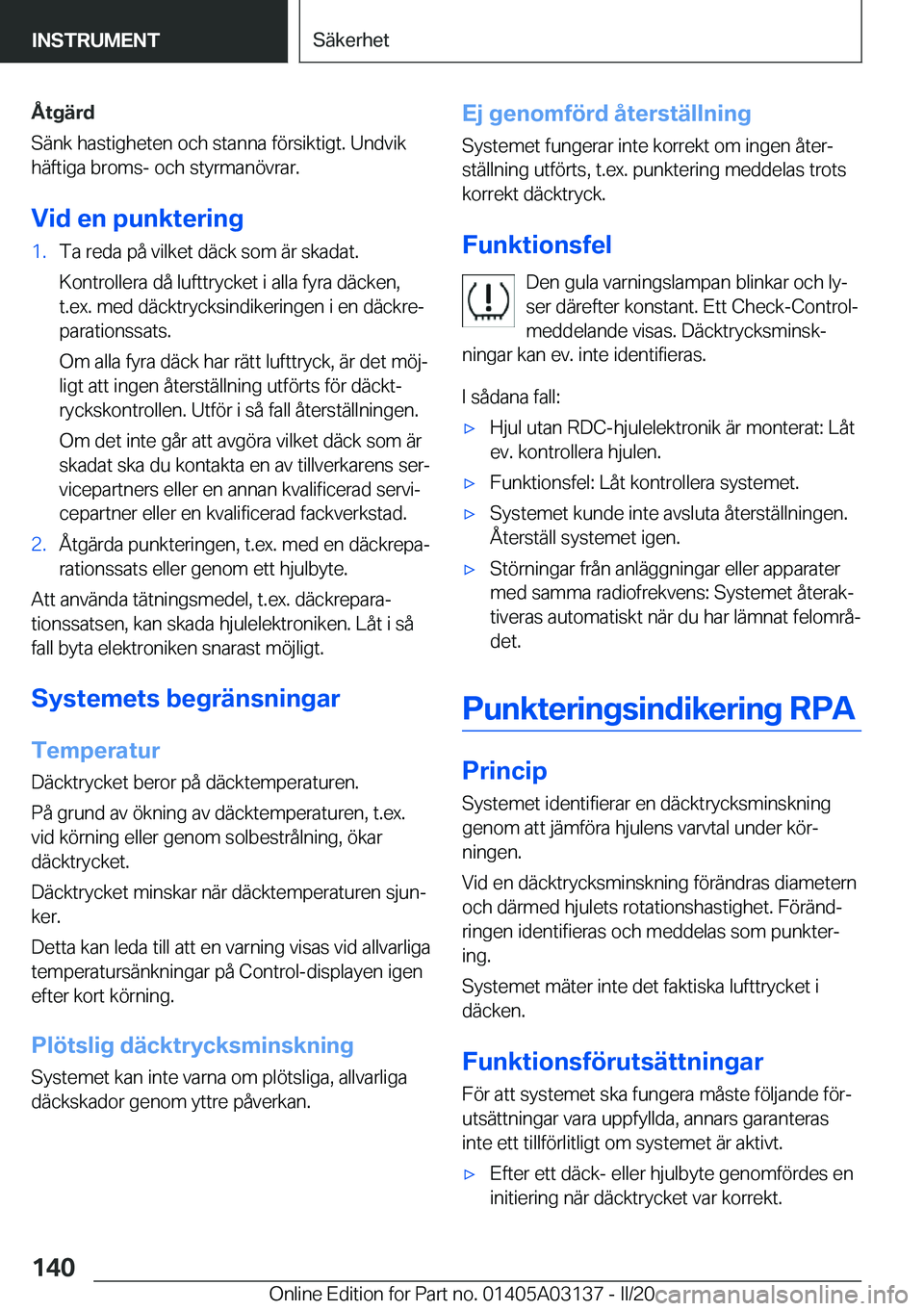BMW M4 2020  InstruktionsbÖcker (in Swedish) �Å�t�g�ä�r�d
�S�ä�n�k��h�a�s�t�i�g�h�e�t�e�n��o�c�h��s�t�a�n�n�a��f�