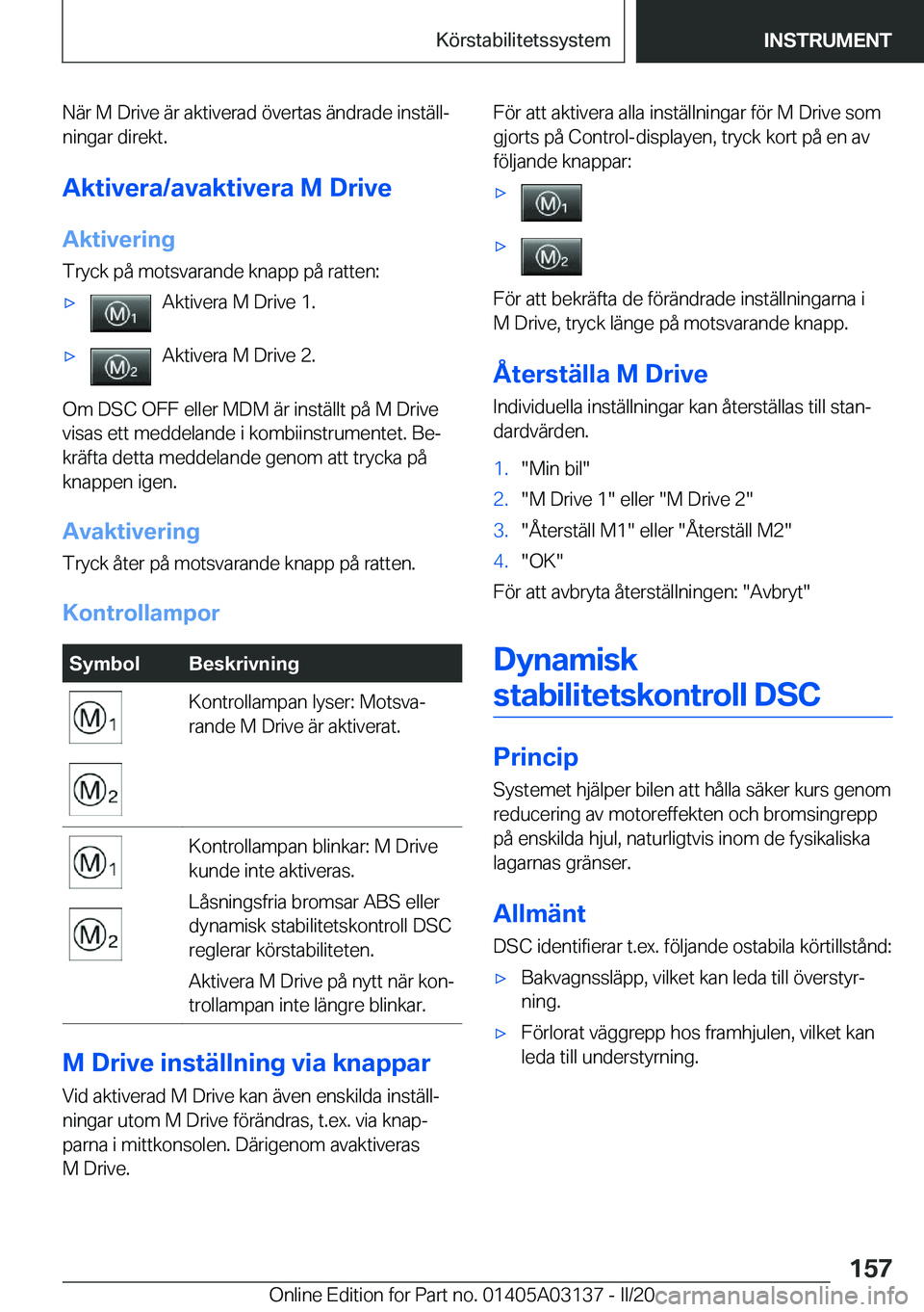 BMW M4 2020  InstruktionsbÖcker (in Swedish) �N�ä�r��M��D�r�i�v�e��ä�r��a�k�t�i�v�e�r�a�d��