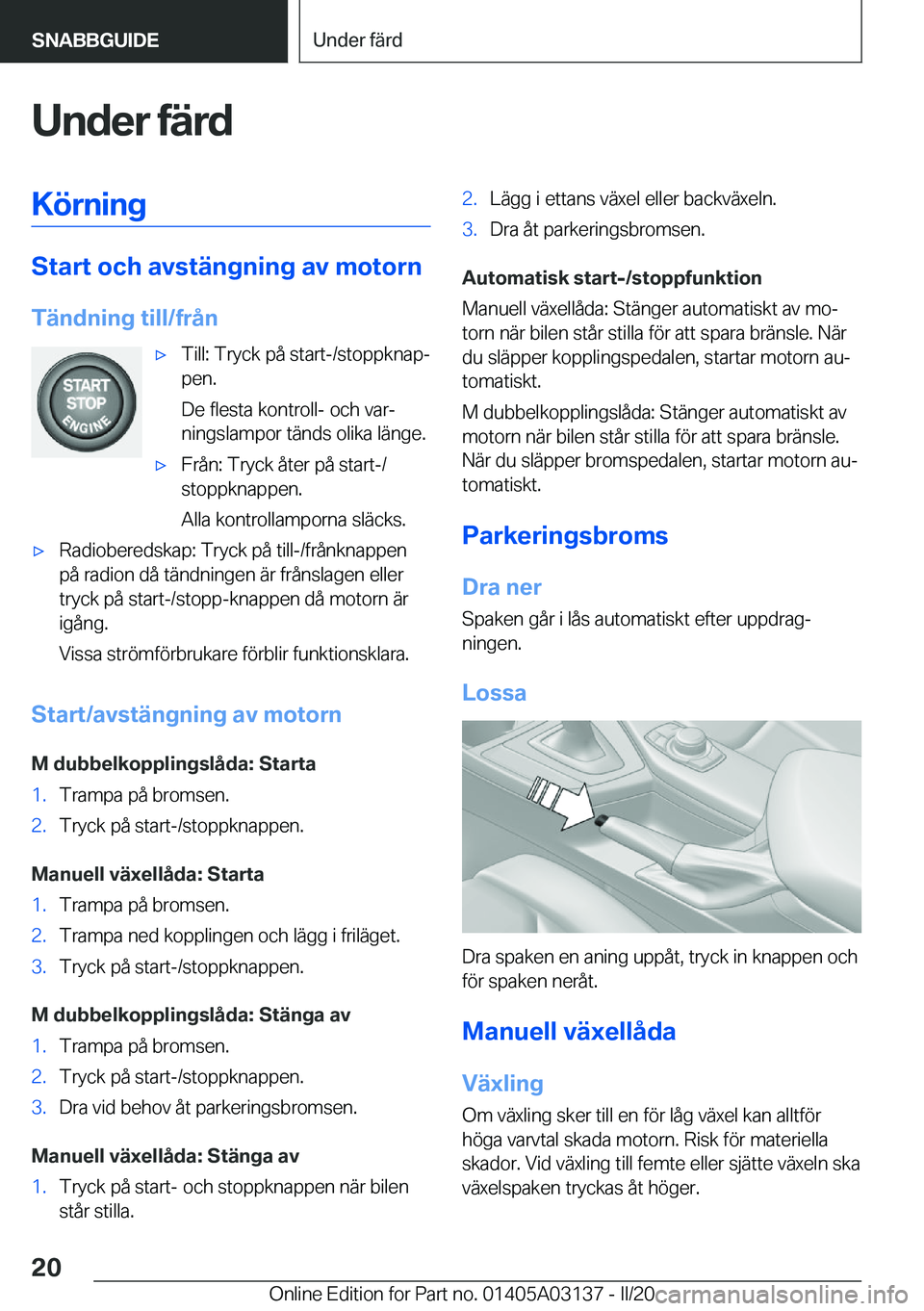 BMW M4 2020  InstruktionsbÖcker (in Swedish) �U�n�d�e�r��f�ä�r�d�K�
