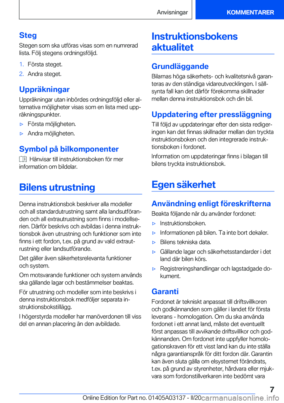 BMW M4 2020  InstruktionsbÖcker (in Swedish) �S�t�e�g�S�t�e�g�e�n��s�o�m��s�k�a��u�t�f�