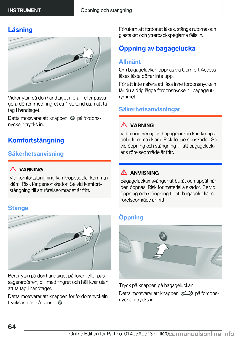 BMW M4 2020  InstruktionsbÖcker (in Swedish) �L�å�s�n�i�n�g
�V�i�d�r�