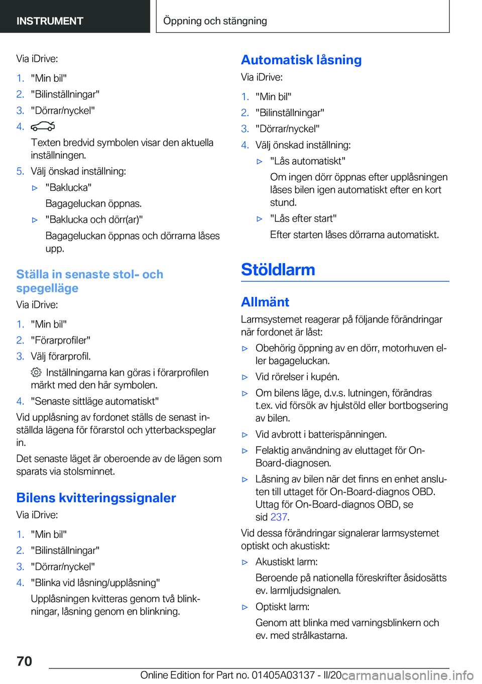 BMW M4 2020  InstruktionsbÖcker (in Swedish) �V�i�a��i�D�r�i�v�e�:�1�.��M�i�n��b�i�l��2�.��B�i�l�i�n�s�t�ä�l�l�n�i�n�g�a�r��3�.��D�