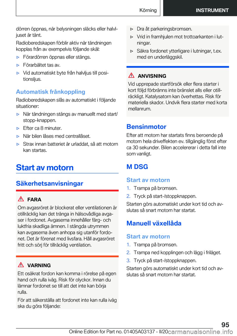 BMW M4 2020  InstruktionsbÖcker (in Swedish) �d�