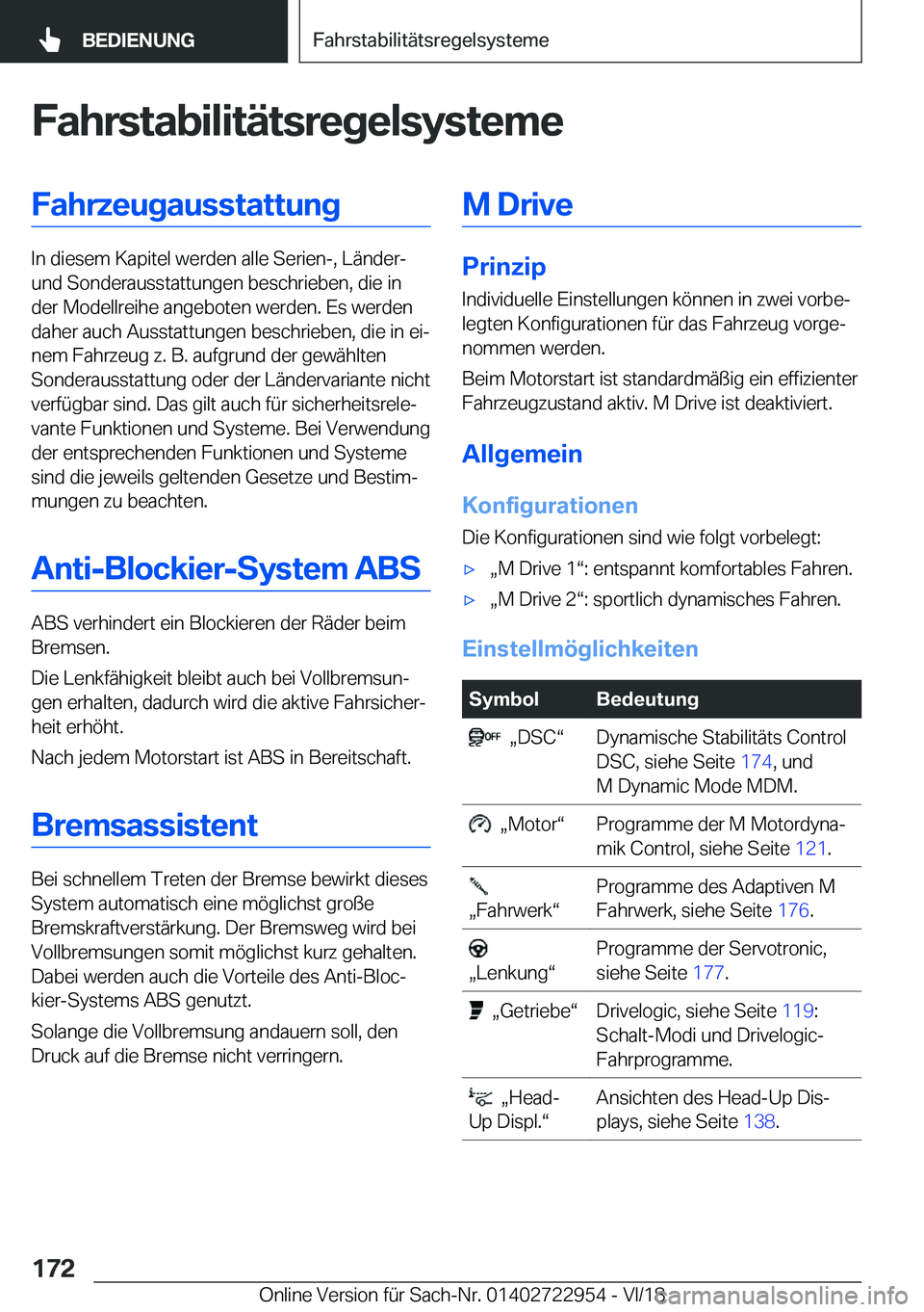 BMW M4 2019  Betriebsanleitungen (in German) �F�a�h�r�s�t�a�b�i�l�i�t�