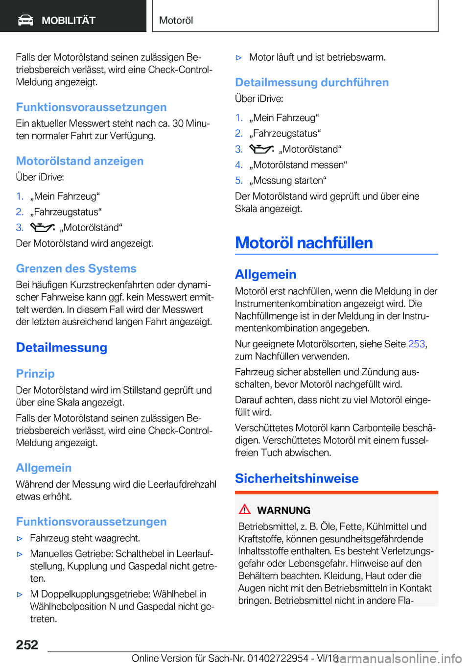 BMW M4 2019  Betriebsanleitungen (in German) �F�a�l�l�s��d�e�r��M�o�t�o�r�