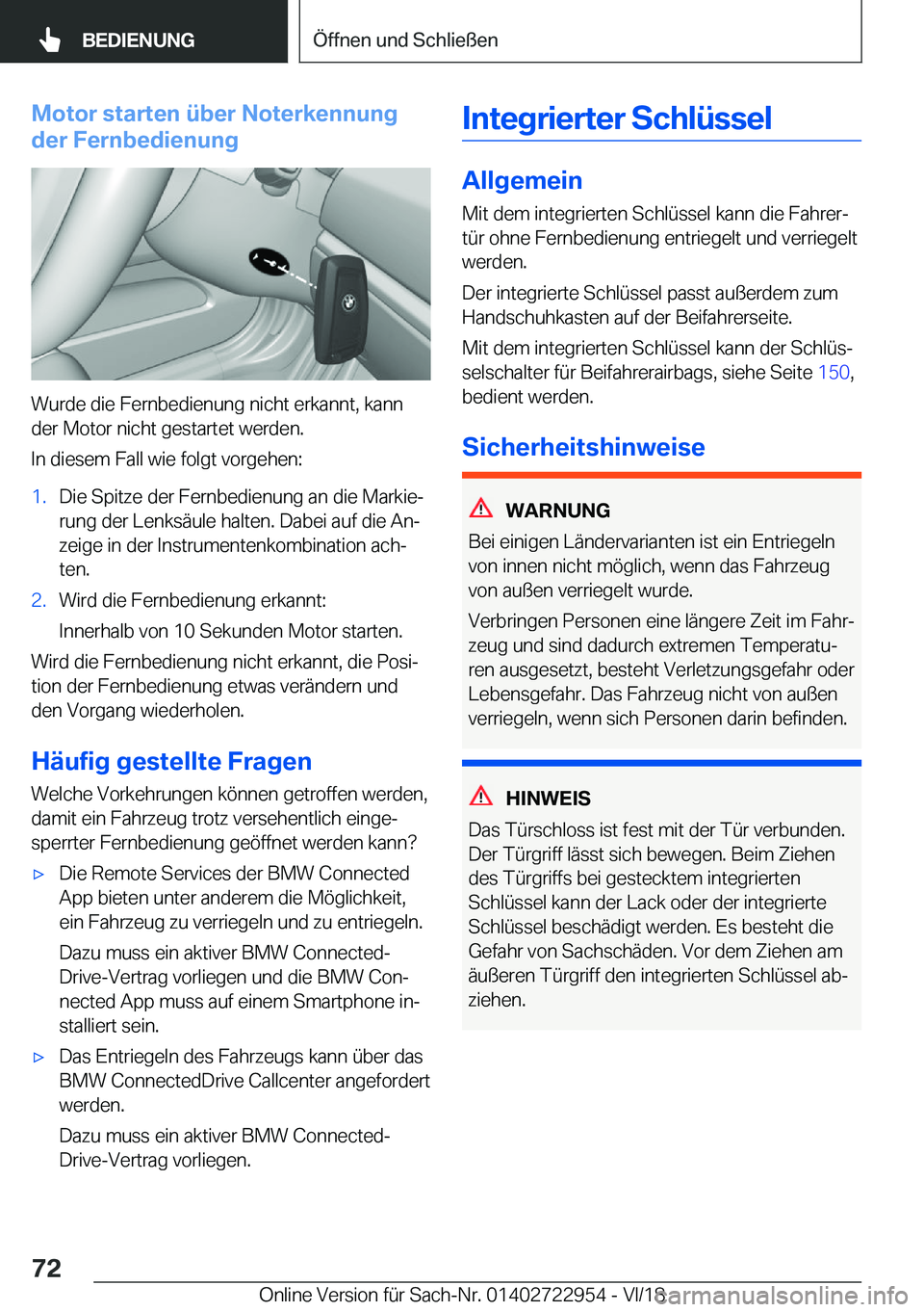 BMW M4 2019  Betriebsanleitungen (in German) �M�o�t�o�r��s�t�a�r�t�e�n��