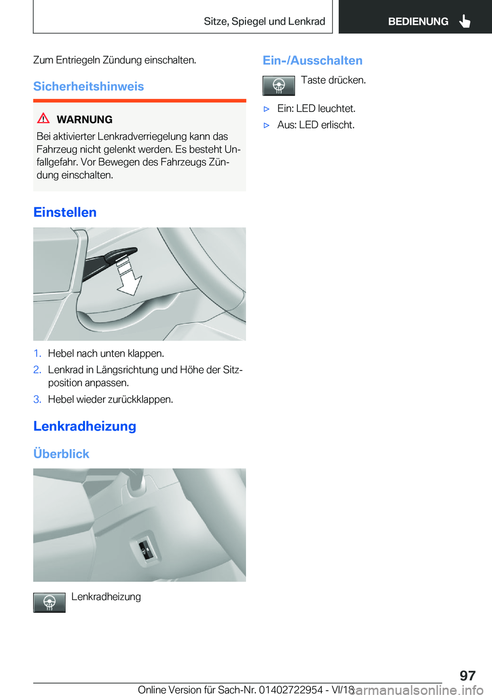 BMW M4 2019  Betriebsanleitungen (in German) �Z�u�m��E�n�t�r�i�e�g�e�l�n��Z�