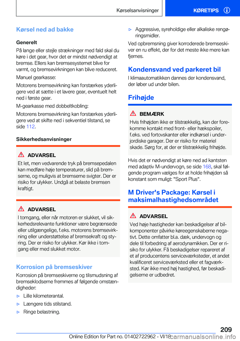 BMW M4 2019  InstruktionsbØger (in Danish) �K�